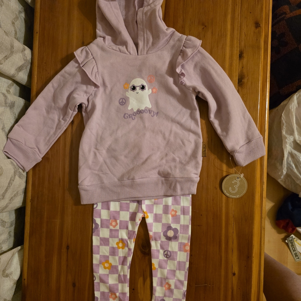 Lilac Hooded Sweatshirt & Floral Checker Leggings Set
